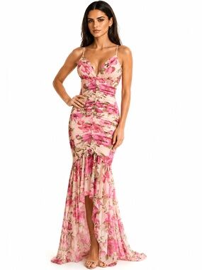 Katia Rae Floral High Low Gown XS Romantic Garden Party Vacation Dres